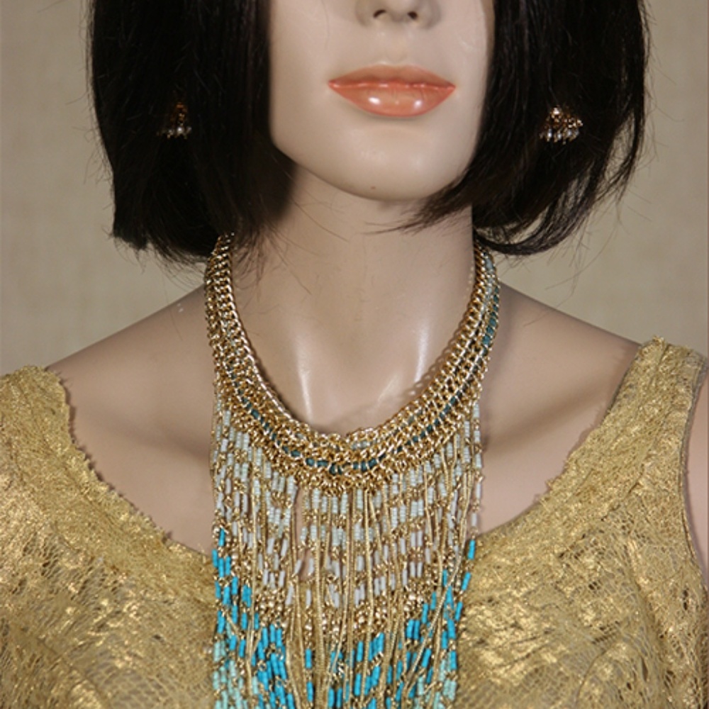 Name Brand Seed Beed Fringe Statement Necklace